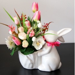 STROIK WIOSNA Ceramiczny BIAŁY ZAJĄC z kwiatami odc. RÓŻ BIEL